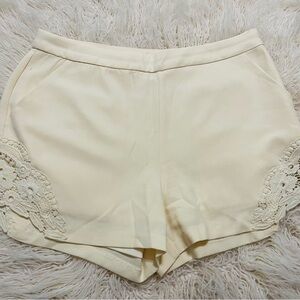 Double Zero Cream High Waist Lace Trim Shorts